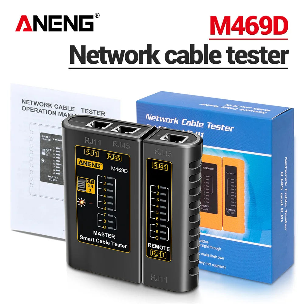 ANENG M469D Testador de cabo LAN Testador de cabo de rede RJ45 RJ11 RJ12 CAT5 UTP Testador de cabo LAN Ferramenta de rede Reparo de rede