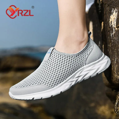 Tênis masculinos YRZL de malha respirável, calçados casuais masculinos, para áreas externas, antiderrapantes, mocassins grandes, leves para caminhada, tênis masculino