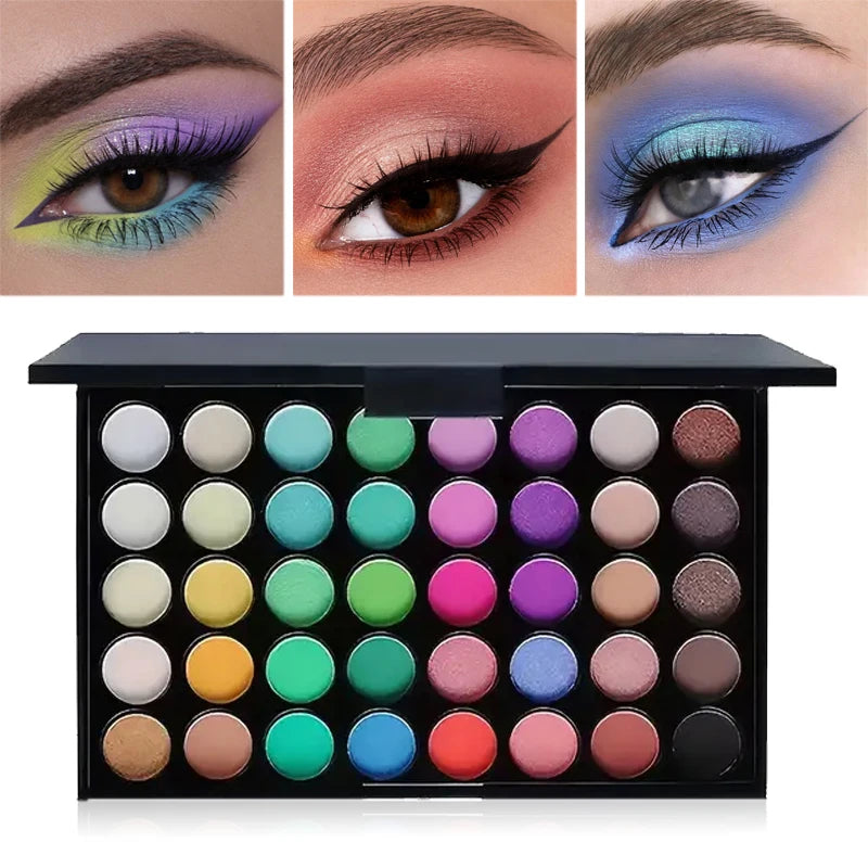 Paleta de sombras com glitter, 40 cores, fosca, à prova de água, longa duração, pó prensado, kit de cosméticos, moda feminina, paleta de maquiagem para os olhos