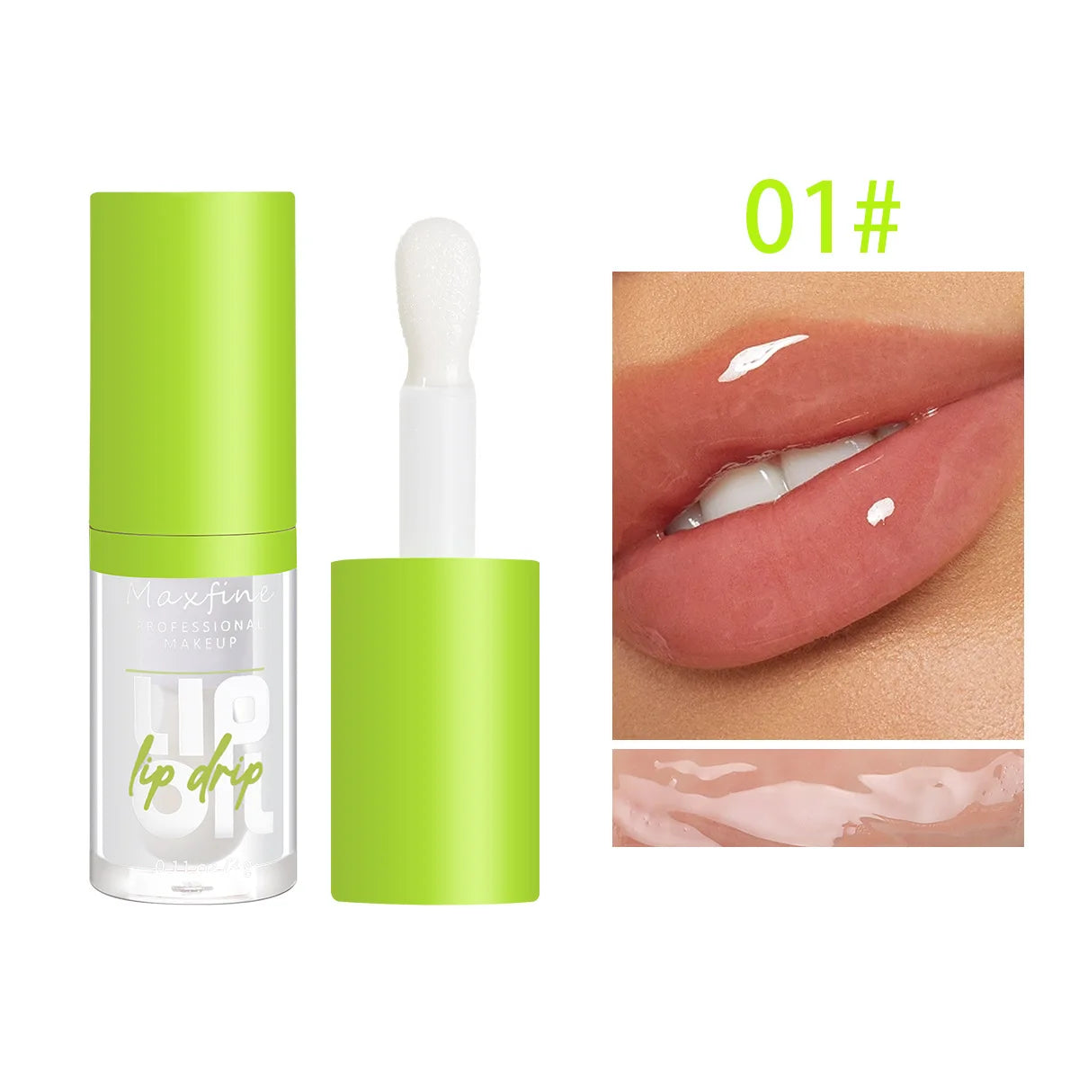 Brilho labial à prova de água, hidratante de longo prazo, copo antiaderente, embalagem verde líquida, cosméticos de brilho labial