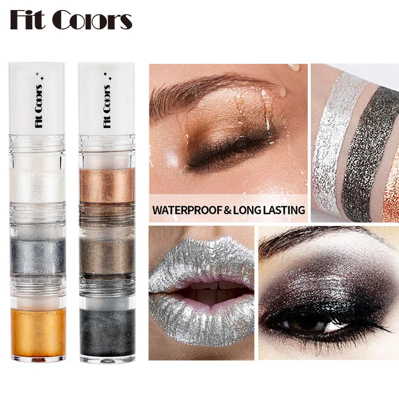 Fit Colors 3 Seções Olho Esfumaçado Água Sombra Diamante Líquido Pérola Shimmer Sombra Líquido Lip Dye