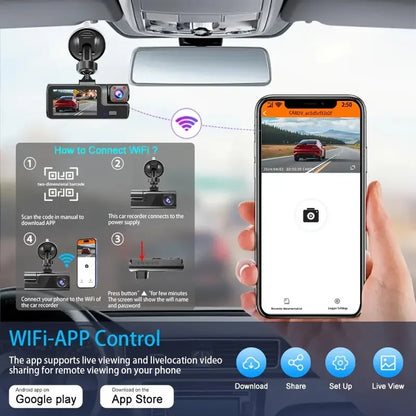 3Camera Dash Cam para câmera de carro 1080P gravador de vídeo WIFI carro DVR câmera de visão traseira frontal visão noturna caixa preta acessórios para carro