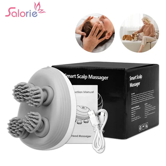 Massageador elétrico de couro cabeludo com 4 cabeças de massagem amassadoras, massageador de tecidos profundos para crescimento capilar, relaxamento e garras de animais de estimação