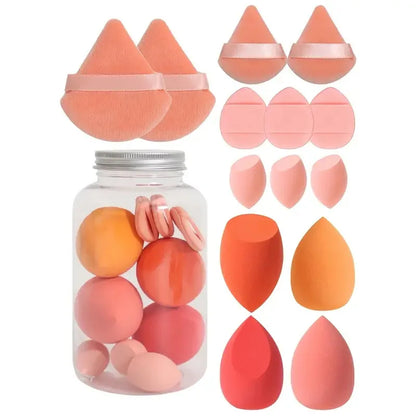 14 pçs/set conjunto de esponja de maquiagem com frasco de armazenamento veludo beleza liquidificadores maquiagem esponja dedo puff fundação cosméticos puffs