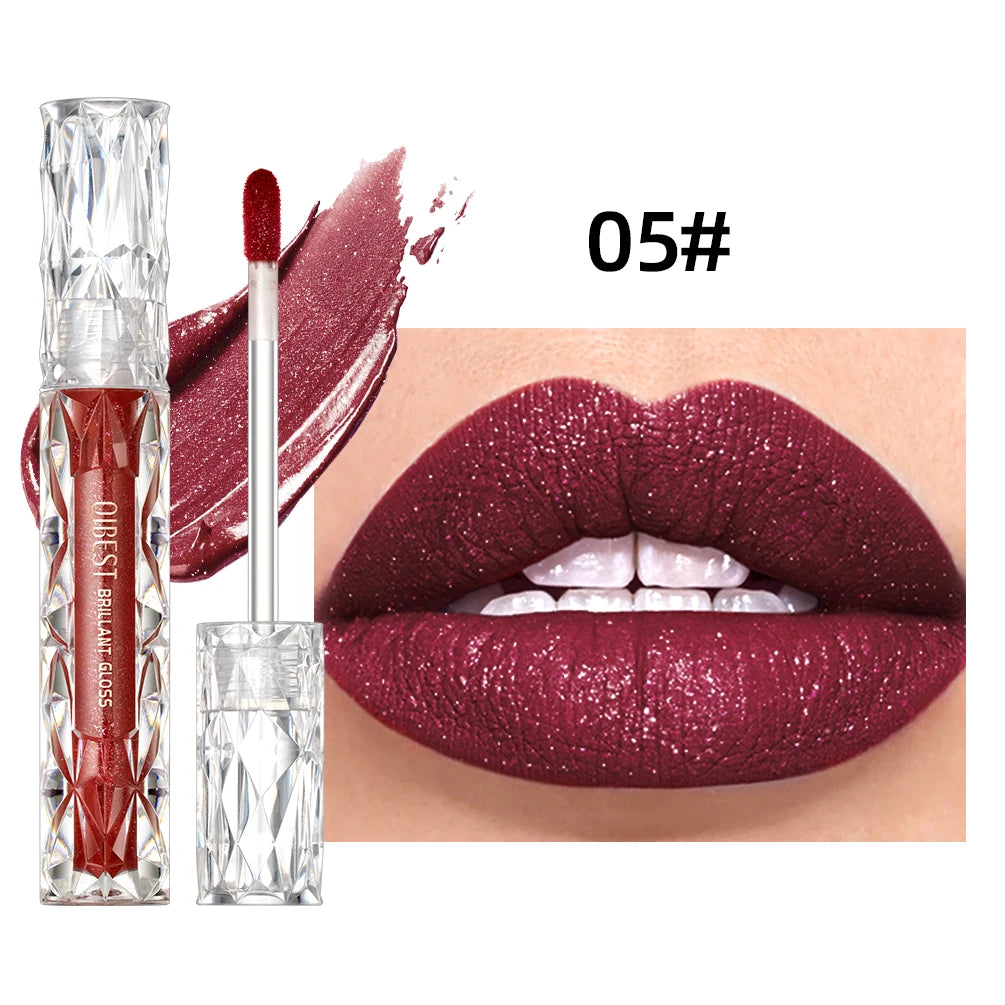 QIBEST À Prova de Água Diamante Brilho Brilho Labial Matte Batom Líquido Brilhante Pérola Lip Glaze Longa Duração LipTint Maquiagem Feminina