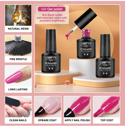 Kit de esmalte em gel com lâmpada UV para unhas, máquina elétrica de broca para unhas, kit de base e acabamento para unhas, conjunto de ferramentas para esmalte em gel Soak OFF