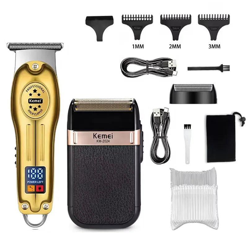 Kemei KM-2628 KM-678 KM-2024 Máquina de cortar cabelo elétrica profissional Máquina de cortar barba Barbeador masculino recarregável Kit aparador de pelos