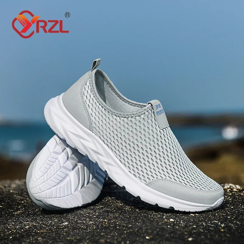 Tênis masculinos YRZL de malha respirável, calçados casuais masculinos, para áreas externas, antiderrapantes, mocassins grandes, leves para caminhada, tênis masculino