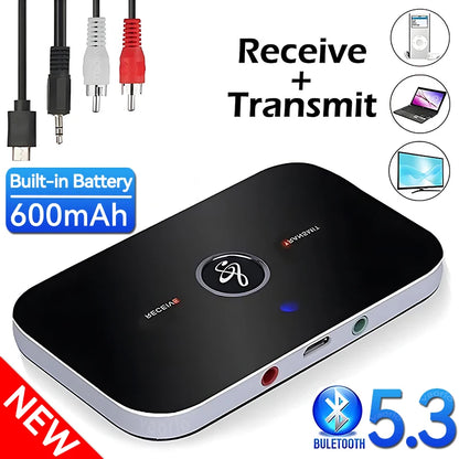 B6 2 EM 1 Bluetooth 5.3 Transmissor de Áudio Receptor 3.5mm AUX Jack RCA USB Dongle Música Adaptador Sem Fio Para Carro PC TV Fone de Ouvido