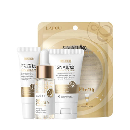 3pcs/set LAIKOU Vitamina C 24K Golden Sakura Skin Care Sets Creme Facial Sérum Creme para os Olhos Hidratante Anti Rugas Kit de Cuidados Faciais