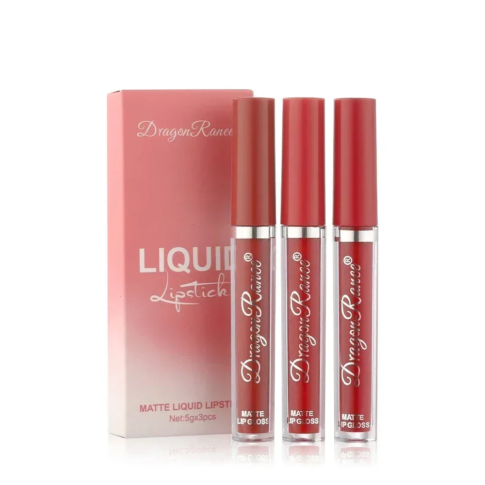 3Pcs/set Matte Velvet Lip Gloss Batom Líquido Cosmético Beleza Manter 24 Horas Maquiagem Maquiagens À Prova de Água Longa Duração