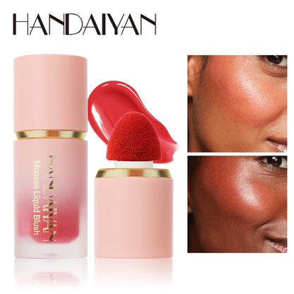 HANDAIYAN 6-Shade Matte Glitter Líquido Blush Esponja Pincel é misturas de longa duração rosa feminino blushes Blush Alta pigmentação