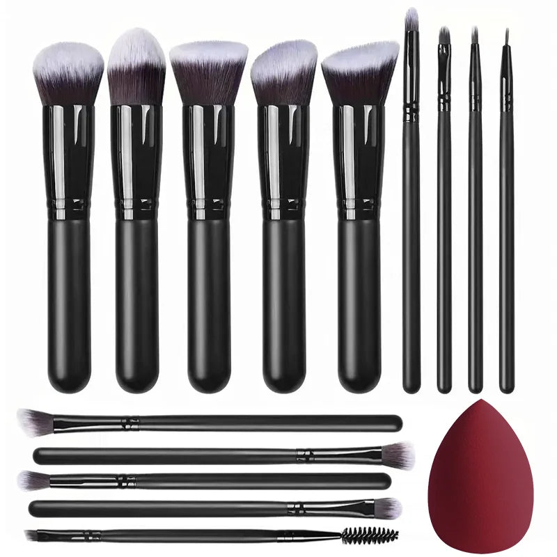 NOVO 14PCS Conjunto de pincéis de maquiagem macios e fofos Base Blush Pó Sombra Mistura Cosméticos Femininos Ferramenta de beleza Presente de Natal