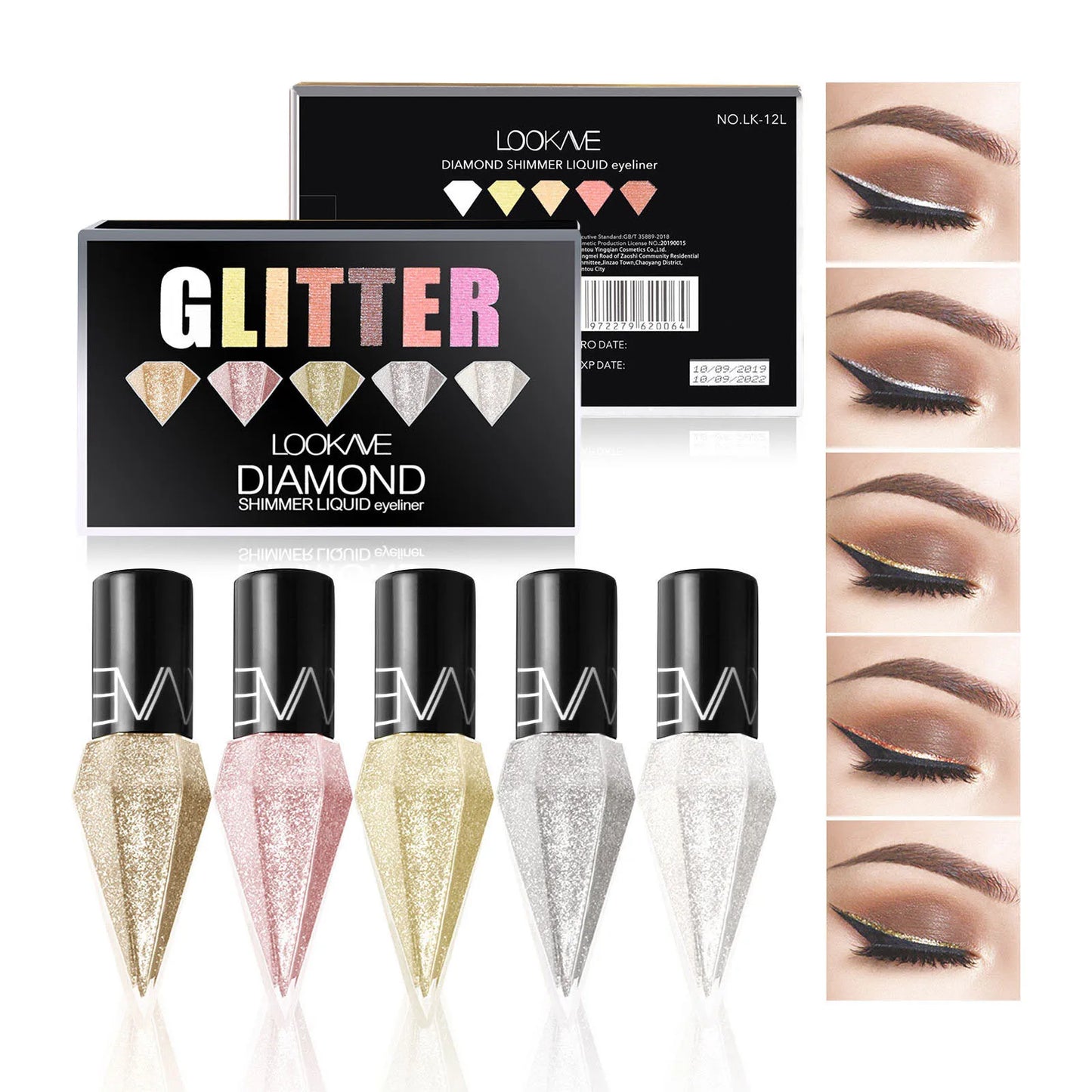 Diamante brilhante forros de olho sombra à prova de água prata rosa ouro cor glitter lantejoulas delineador sombra de olho maquiagem beleza cosméticos