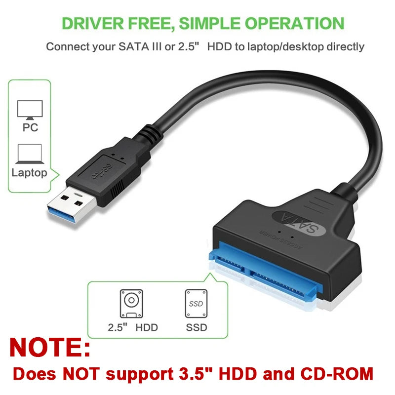 Cabo SATA para USB 3.0 / 2.0 de até 6 Gbps para HDD externo de 2,5 polegadas SSD Disco rígido SATA 3 Adaptador de 22 pinos Cabo USB 3.0 para Sata III