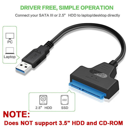 Cabo SATA para USB 3.0 / 2.0 de até 6 Gbps para HDD externo de 2,5 polegadas SSD Disco rígido SATA 3 Adaptador de 22 pinos Cabo USB 3.0 para Sata III