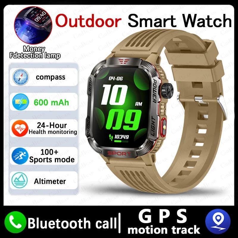 Novo para Huawei Xiaomi Militar GPS Smart Watch Homens Lanterna Bússola À Prova D'Água Esporte Ao Ar Livre Rastreador Bluetooth Chamada Smartwatch