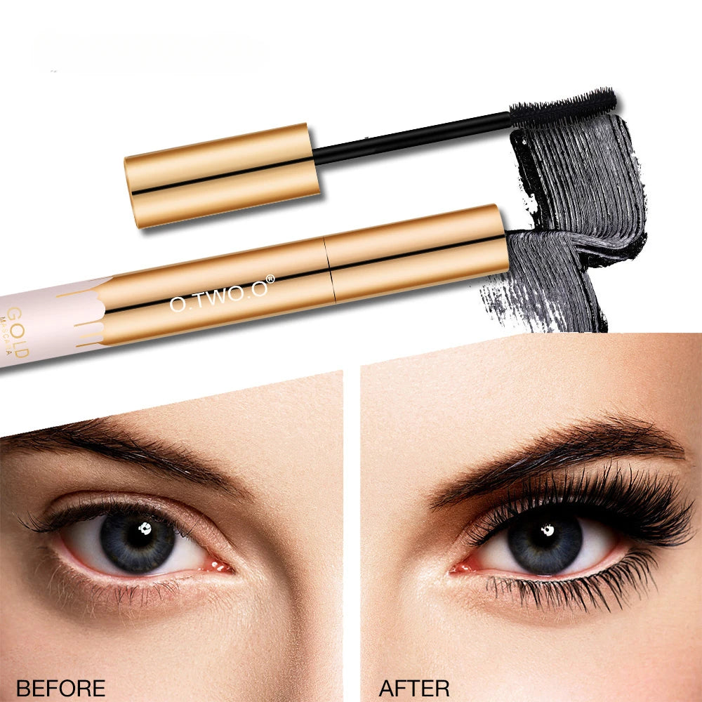 3D Mascara Alongamento Preto Cílios Extensão Cílios Pincel Beleza Maquiagem Longa Duração Cor Dourada Rímel