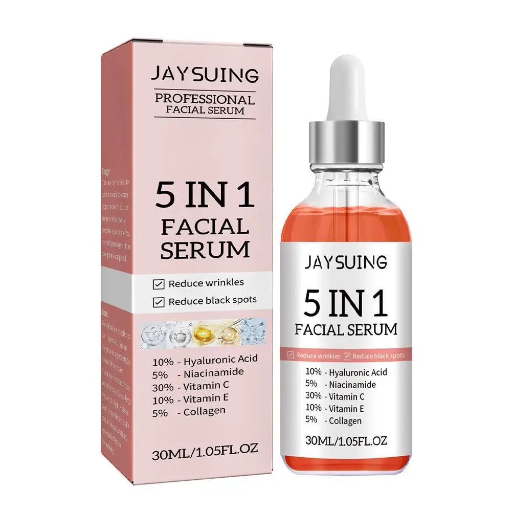 5 em 1 Atenua linhas finas Soro Facial Firmador Hidratante Iluminador Vitamina C Ácido Hialurônico Soro Facial Diminui Poros Cuidados com a Pele