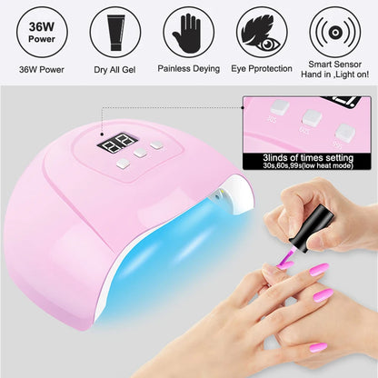 Kit de esmalte em gel com lâmpada UV para unhas, máquina elétrica de broca para unhas, kit de base e acabamento para unhas, conjunto de ferramentas para esmalte em gel Soak OFF