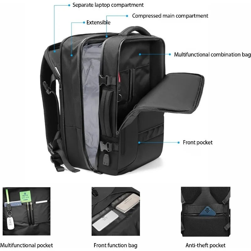 Mochila multifuncional para homens, grande capacidade, armazenamento a vácuo, viagem de negócios, mochila de pano oxford à prova de água