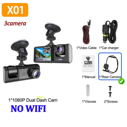 3Camera Dash Cam para câmera de carro 1080P gravador de vídeo WIFI carro DVR câmera de visão traseira frontal visão noturna caixa preta acessórios para carro