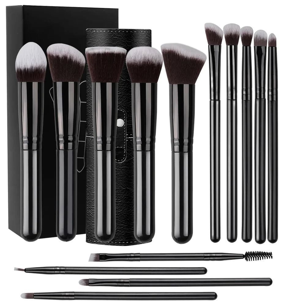 NOVO 14PCS Conjunto de pincéis de maquiagem macios e fofos Base Blush Pó Sombra Mistura Cosméticos Femininos Ferramenta de beleza Presente de Natal