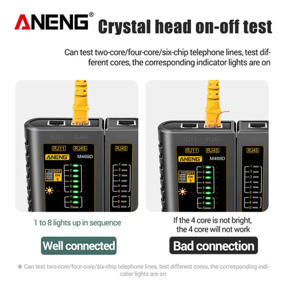 ANENG M469D Testador de cabo LAN Testador de cabo de rede RJ45 RJ11 RJ12 CAT5 UTP Testador de cabo LAN Ferramenta de rede Reparo de rede