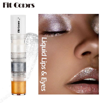 Fit Colors 3 Seções Olho Esfumaçado Água Sombra Diamante Líquido Pérola Shimmer Sombra Líquido Lip Dye