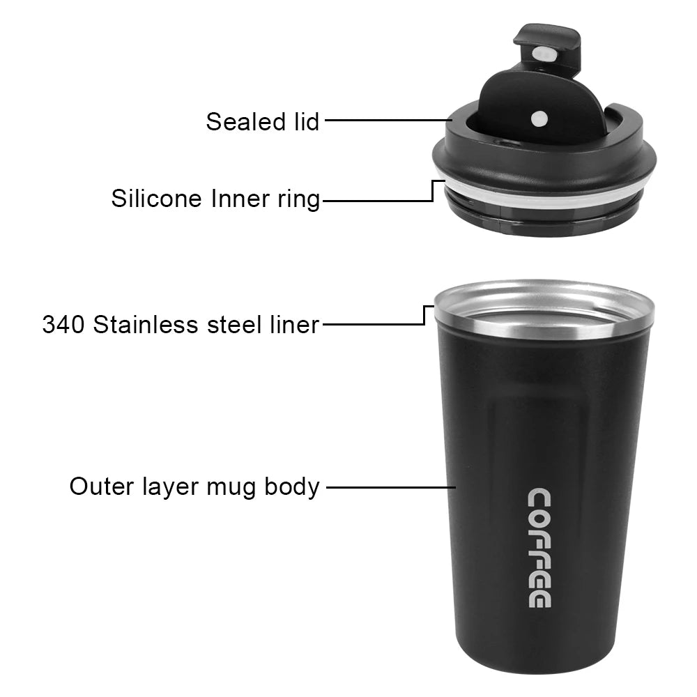 Caneca térmica para carro Thermo Cafe Coffee Mug 380/510ML à prova de vazamentos Copo térmico de viagem para chá, água, café, aço inoxidável duplo