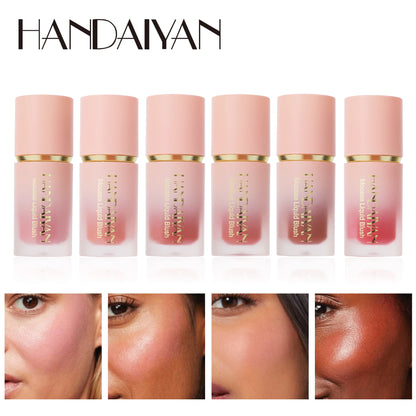 HANDAIYAN 6-Shade Matte Glitter Líquido Blush Esponja Pincel é misturas de longa duração rosa feminino blushes Blush Alta pigmentação