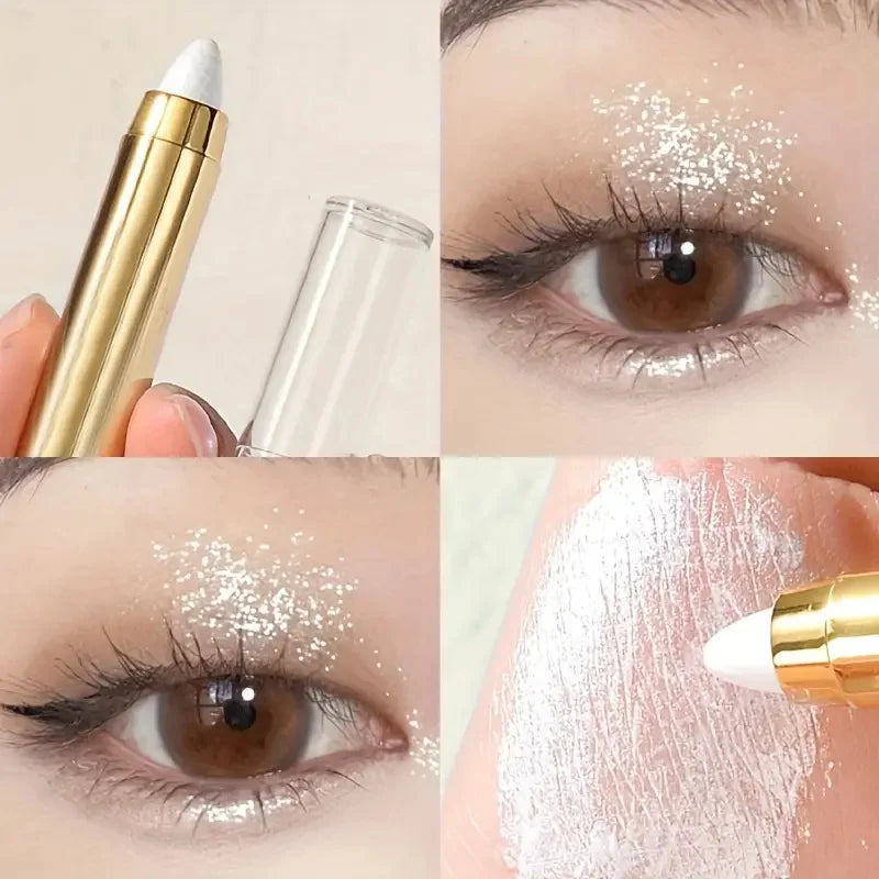 Sombra em bastão dupla face - Iluminador e caneta iluminadora com glitter perolado e acabamento fosco