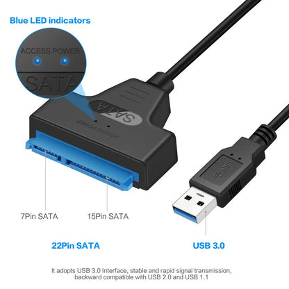 Cabo SATA para USB 3.0 / 2.0 de até 6 Gbps para HDD externo de 2,5 polegadas SSD Disco rígido SATA 3 Adaptador de 22 pinos Cabo USB 3.0 para Sata III