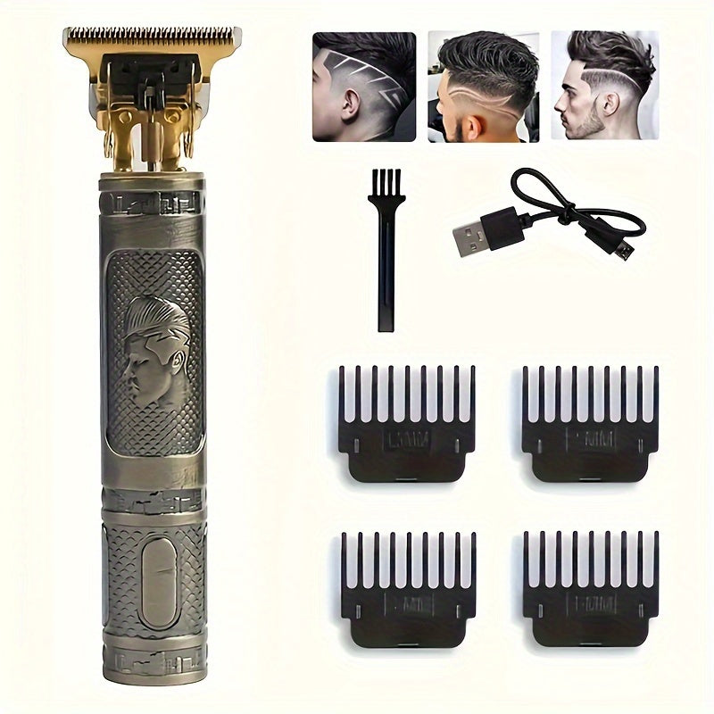 Kit de cortador de cabelo e aparador de barba masculino sem fio YAIAWISU - dourado, recarregável por USB com tela LCD, lâmina em T precisa, inclui pentes guia e acessórios, bateria de 600mAh