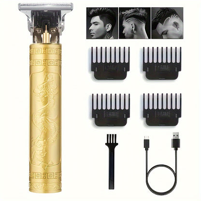 Kit de cortador de cabelo e aparador de barba masculino sem fio YAIAWISU - dourado, recarregável por USB com tela LCD, lâmina em T precisa, inclui pentes guia e acessórios, bateria de 600mAh