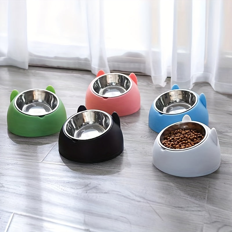 Tigela para gatos, tigela de alimentação para gatos de aço inoxidável elevação de 15 graus com base antiderrapante, alimentador de água e comida de gato de 100 ml Tigela inclinada para animais de estimação