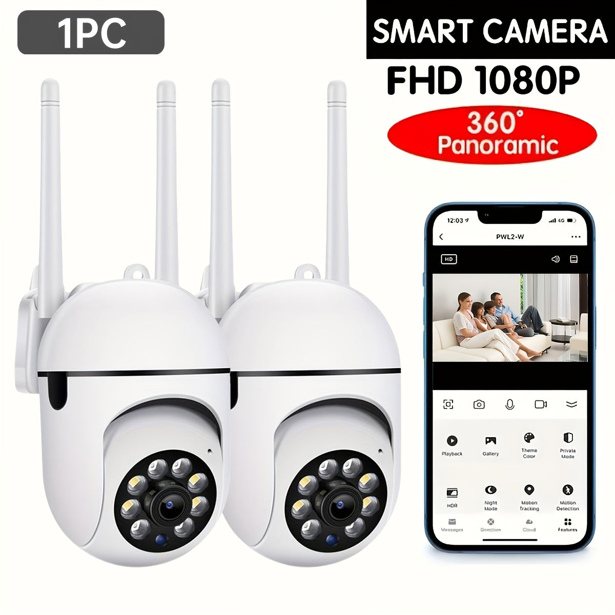 Câmera de segurança sem fio JOOAN de 1 unidade, câmera interna/externa HD 1080P com visão noturna colorida, áudio bidirecional, tecnologia PTZ, suspensão na parede, controle de aplicativo, alertas de áudio e movimento,