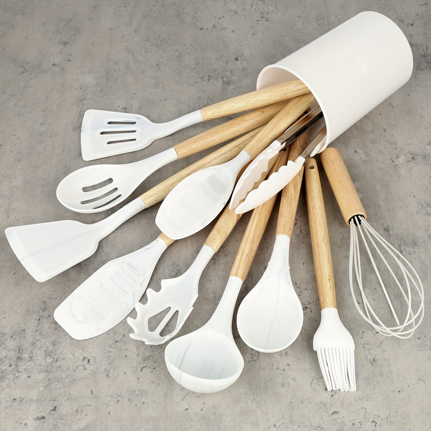 12 unidades/conjunto, conjunto de utensílios de silicone, conjunto de utensílios de cozinha, conjunto de utensílios de cozinha de segurança, conjunto de utensílios de cozinha antiaderente com alça de madeira