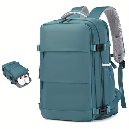 Mochila de viagem para laptop de 38,1 cm aprovada pela companhia aérea para mulheres, poliéster azul claro com alças ajustáveis, compartimento para sapatos e porta de carregamento USB - ideal para viagens escolares e de t