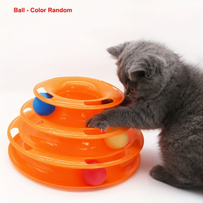 Brinquedo de mesa giratória de três camadas para gatos, brinquedo educativo, torre, prato de brinquedo para gatos internos - Brinquedo de bola de gato interativo para gatos internos com jogo de exercitador de três bolas co