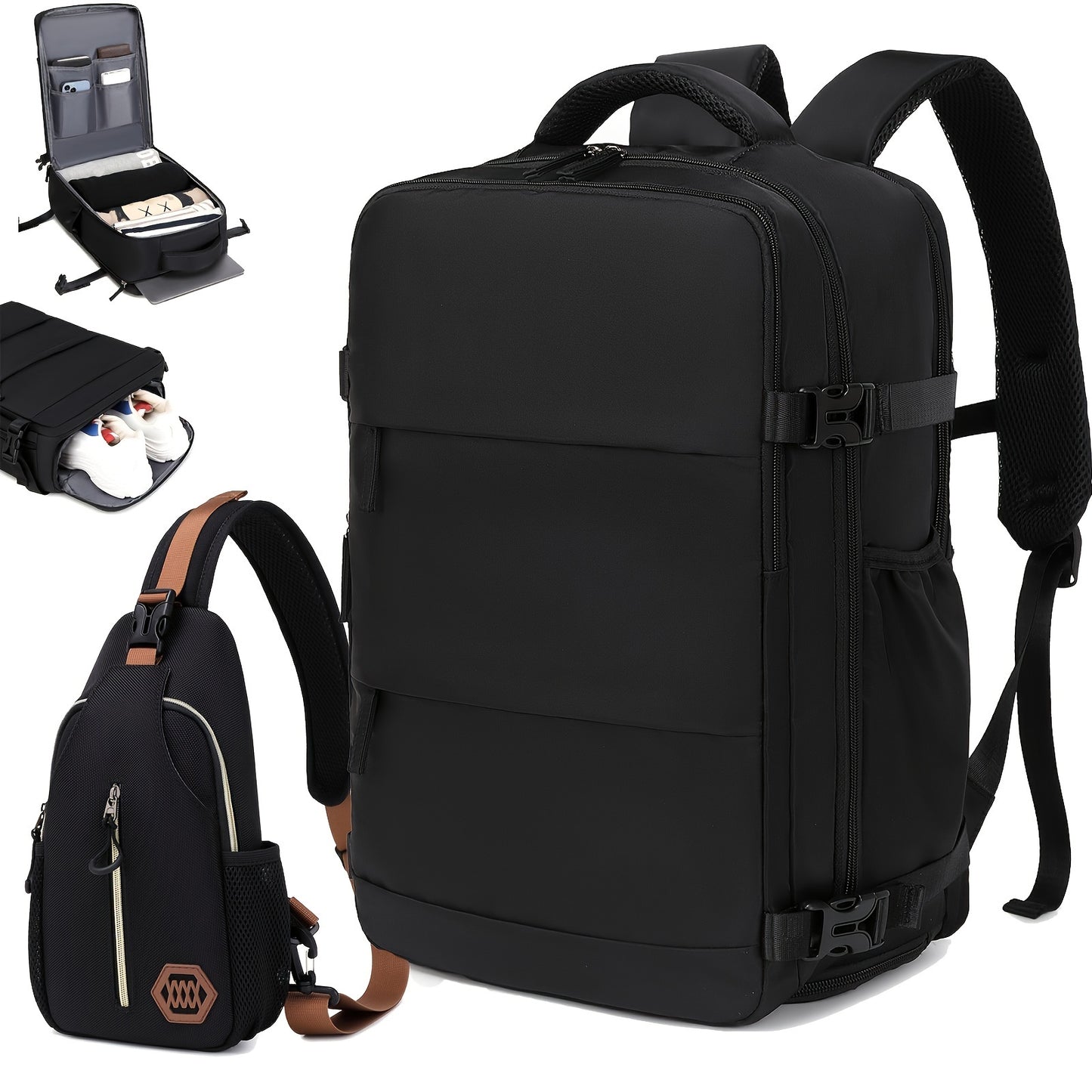 Mochila de viagem para laptop de 38,1 cm aprovada pela companhia aérea para mulheres, poliéster azul claro com alças ajustáveis, compartimento para sapatos e porta de carregamento USB - ideal para viagens escolares e de t