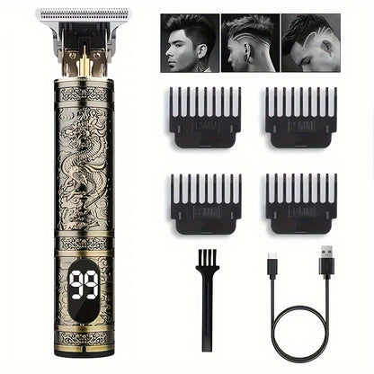 Kit de cortador de cabelo e aparador de barba masculino sem fio YAIAWISU - dourado, recarregável por USB com tela LCD, lâmina em T precisa, inclui pentes guia e acessórios, bateria de 600mAh