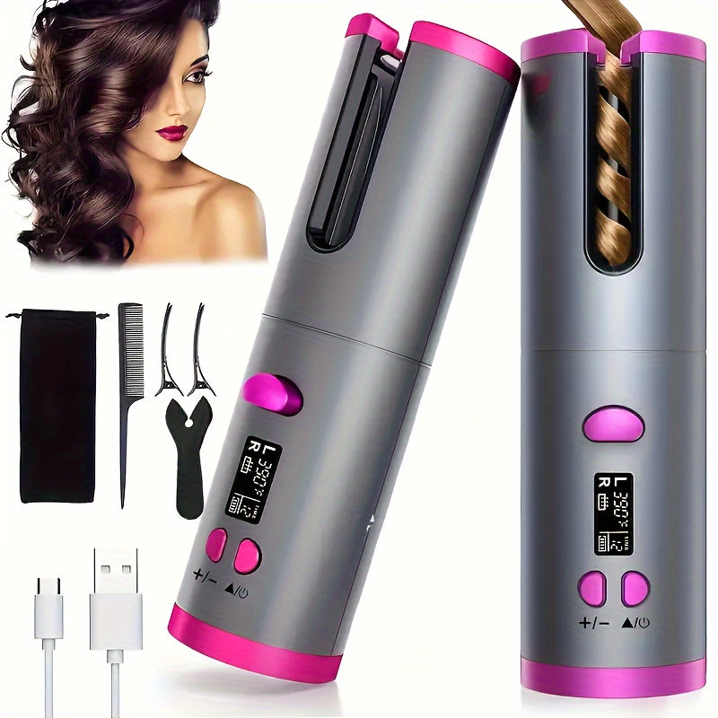 Encrespador automático com 5 configurações de calor para mechas deliciosas - Cerâmica, anti-escaldadura, sem emaranhados, bateria de lítio recarregável USB de carga rápida - perfeito para modelar, ocasiões especiais e