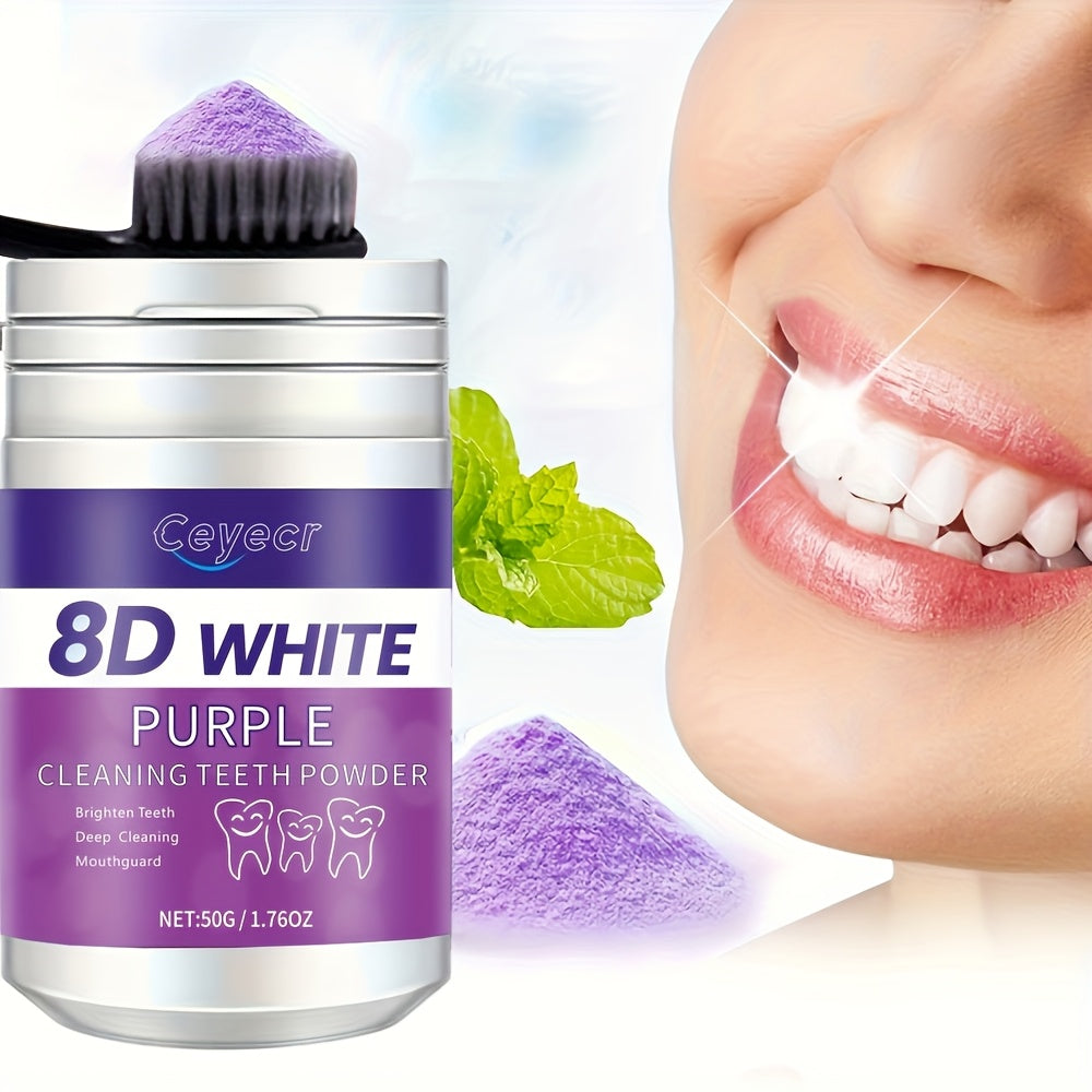 Pó branqueador de dentes roxo Ceyecr, 1,76 onças - hálito profundamente limpo e fresco com essência de pérola natural para cuidados dentários