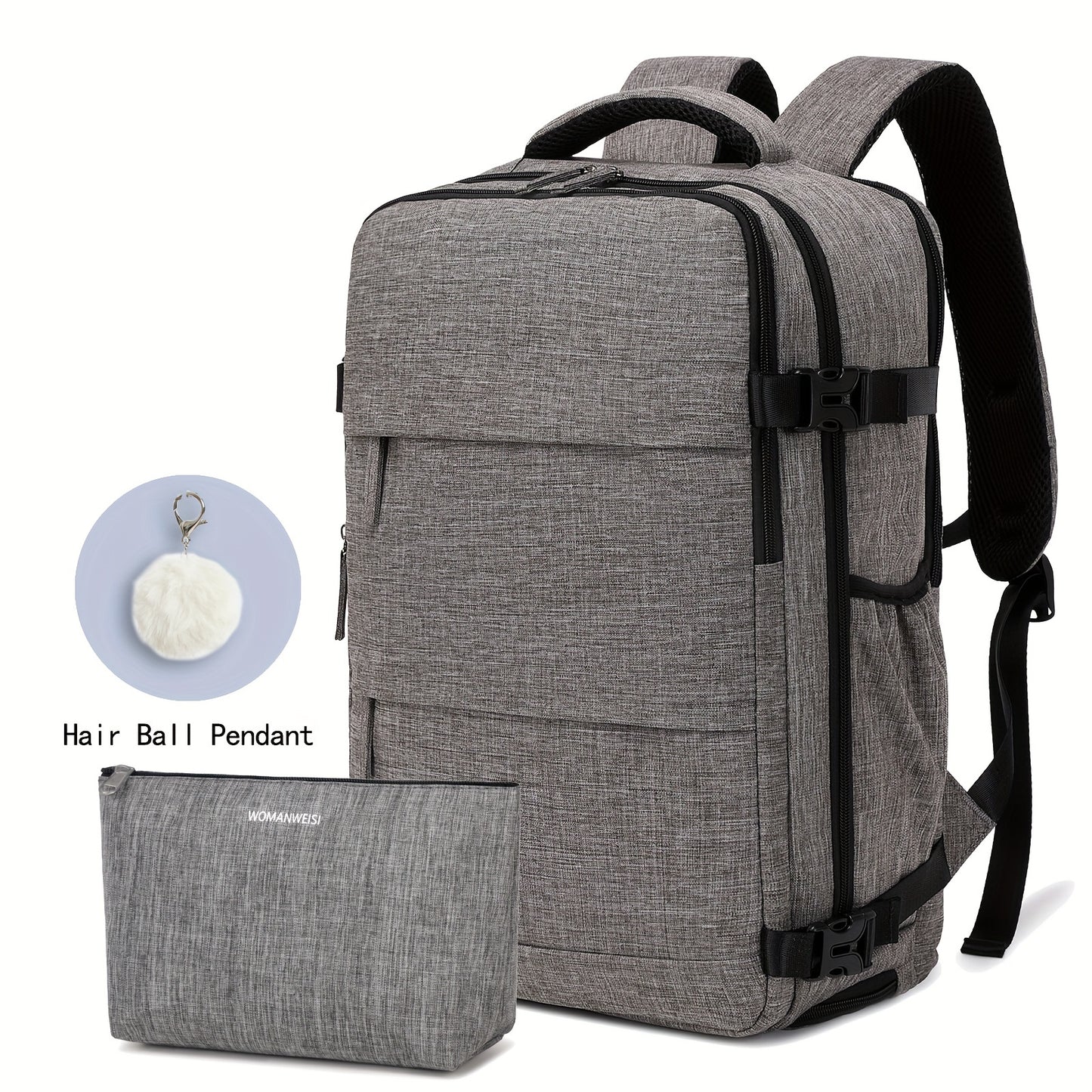 Mochila de viagem para laptop de 38,1 cm aprovada pela companhia aérea para mulheres, poliéster azul claro com alças ajustáveis, compartimento para sapatos e porta de carregamento USB - ideal para viagens escolares e de t