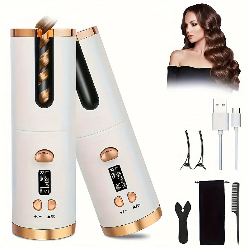 Encrespador automático com 5 configurações de calor para mechas deliciosas - Cerâmica, anti-escaldadura, sem emaranhados, bateria de lítio recarregável USB de carga rápida - perfeito para modelar, ocasiões especiais e